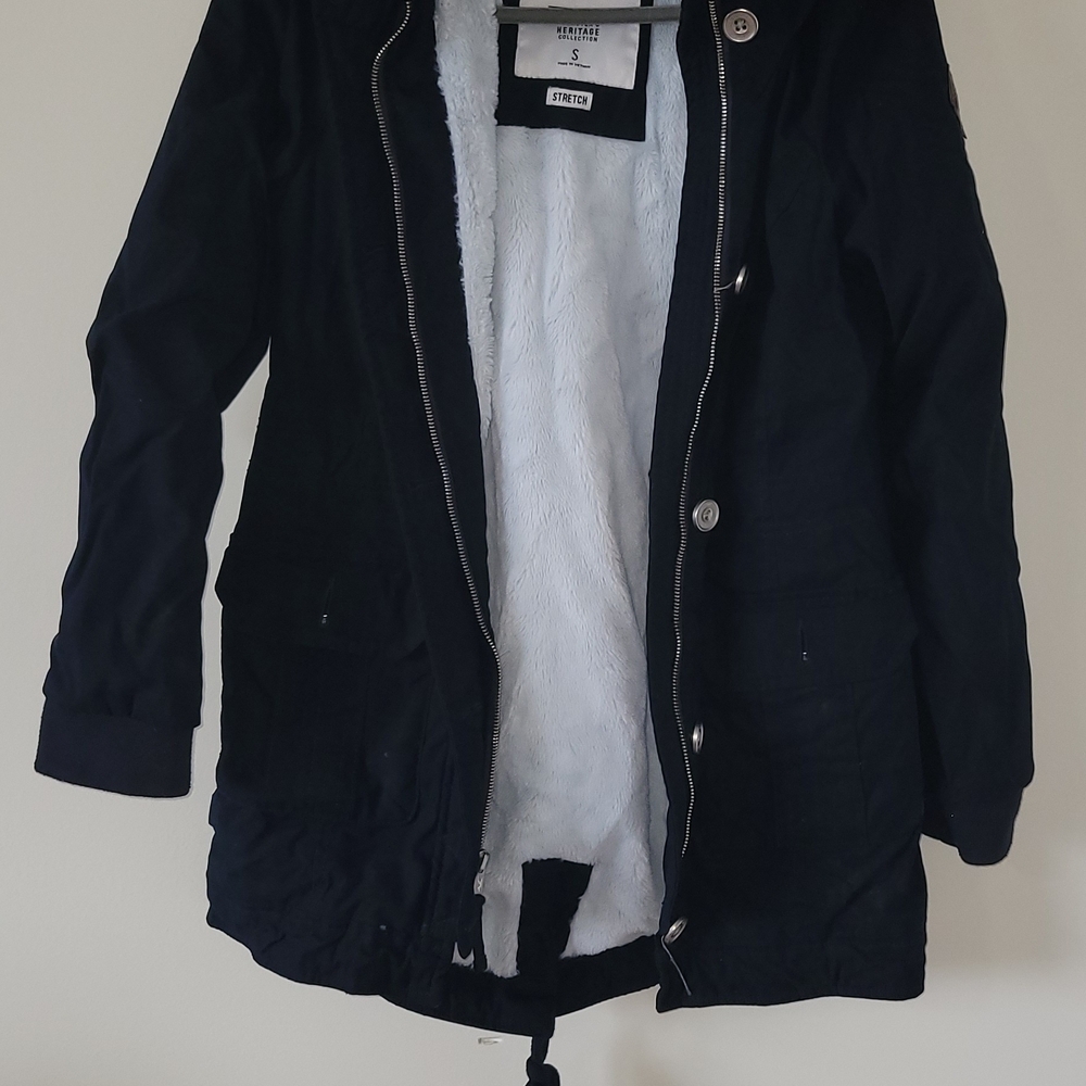 Hollister Navy Blue Bomber Jacket with White Lining